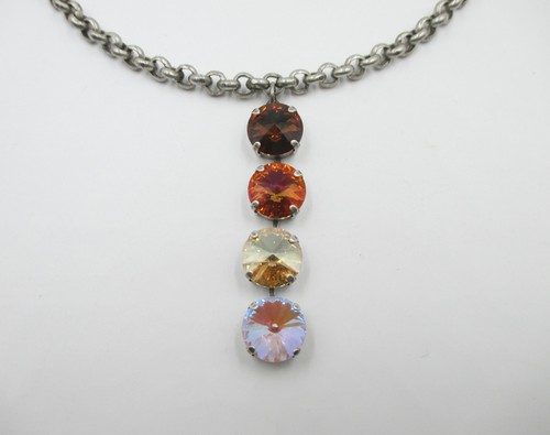 Herbstfarbene Cup Kette Halskette, braun, orange, gold 4 Steine Kristall Halskette - Bild 4 von 4