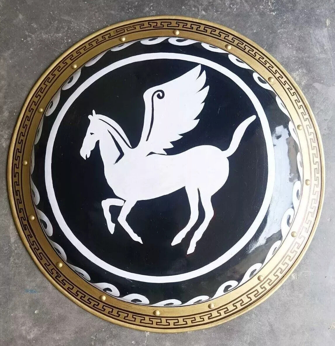 24" Caballo Armadura Medieval Auténtico Antiguo Griego Hoplita Escudo Negro N...