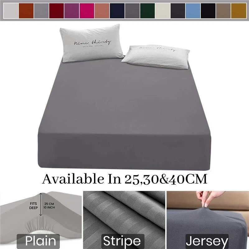 YORKSHIRE BEDDING Fitted Sheet Extra Deep Pocket 25/30/40cm Plain Stripe, Jersey Cotton Bed Sheets