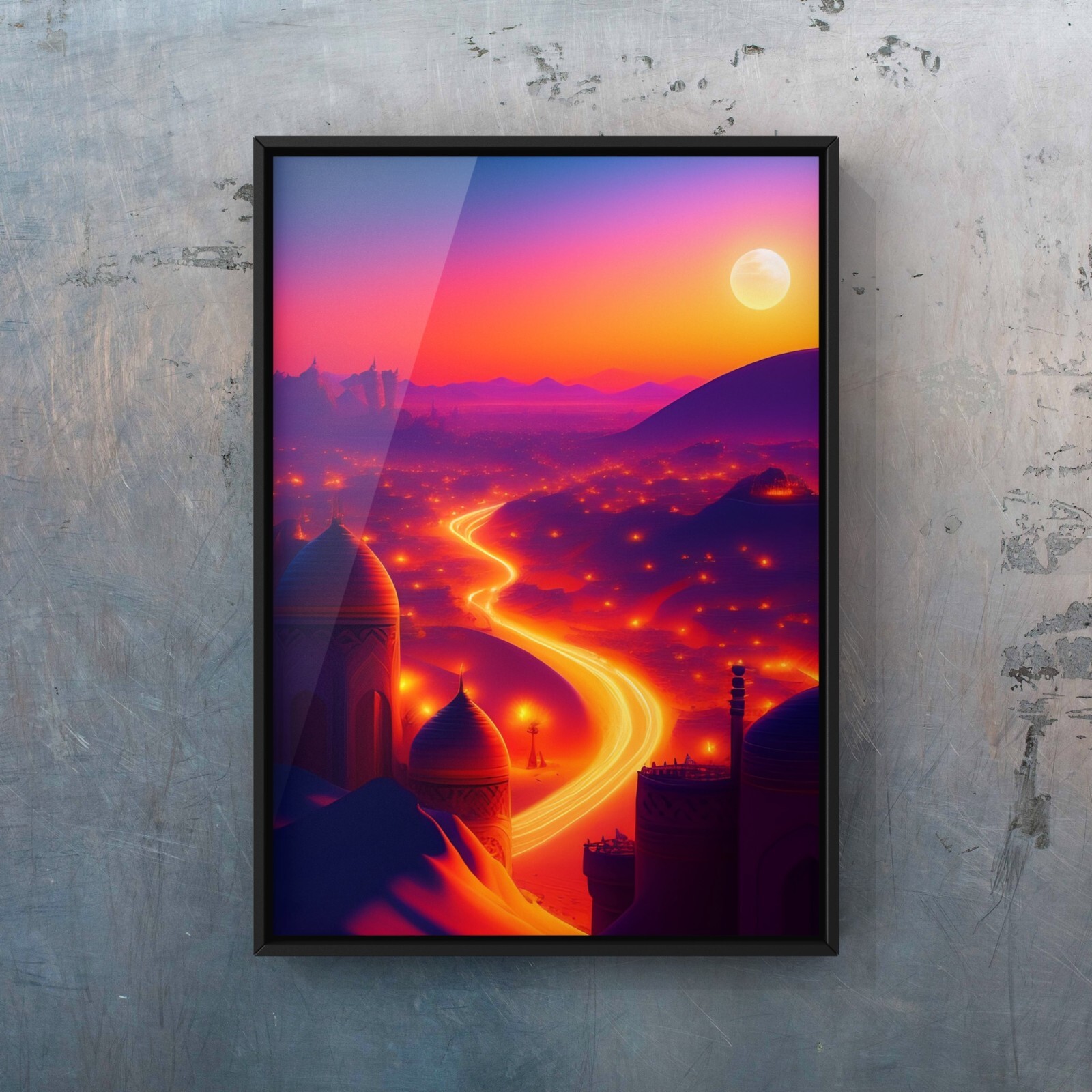 Tableau Sahara Valley night au design futuriste chic pour salon contemporain