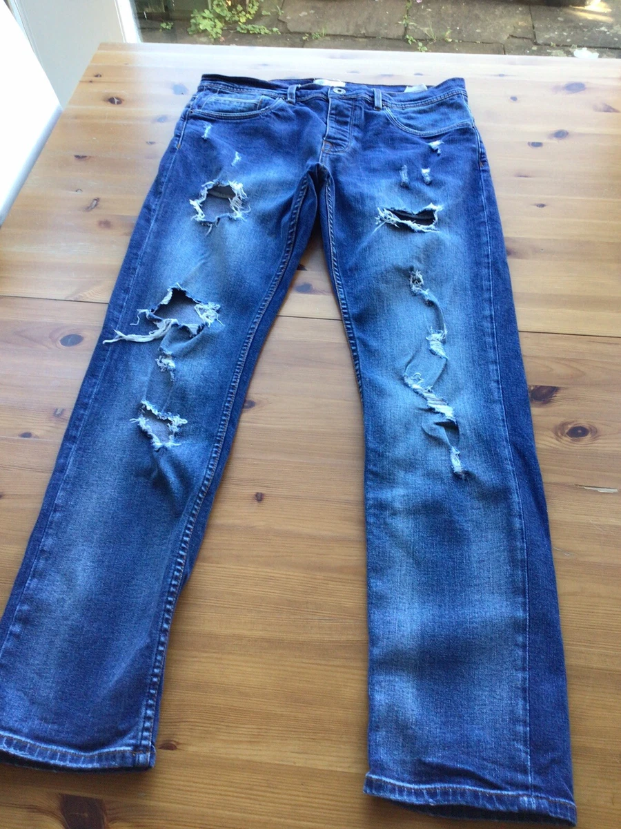 Voi Jeans Dark Blue Ripped Button Fly Stretch W34 L32 Men s eBay