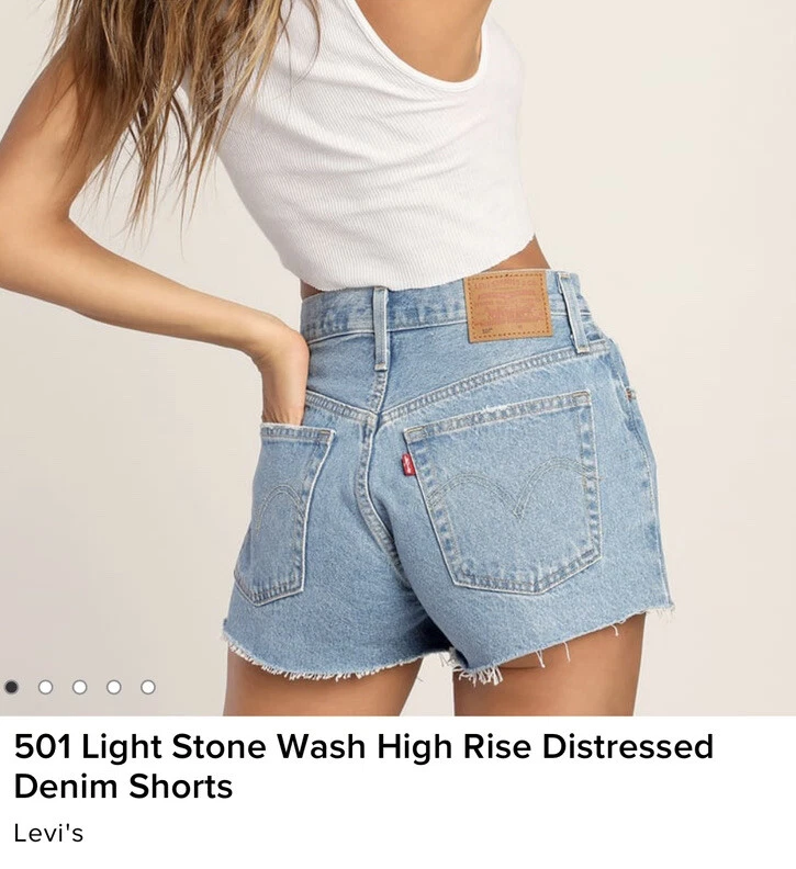 Levi s 501 Light Stone Wash High Rise Distressed Denim Shorts Sz