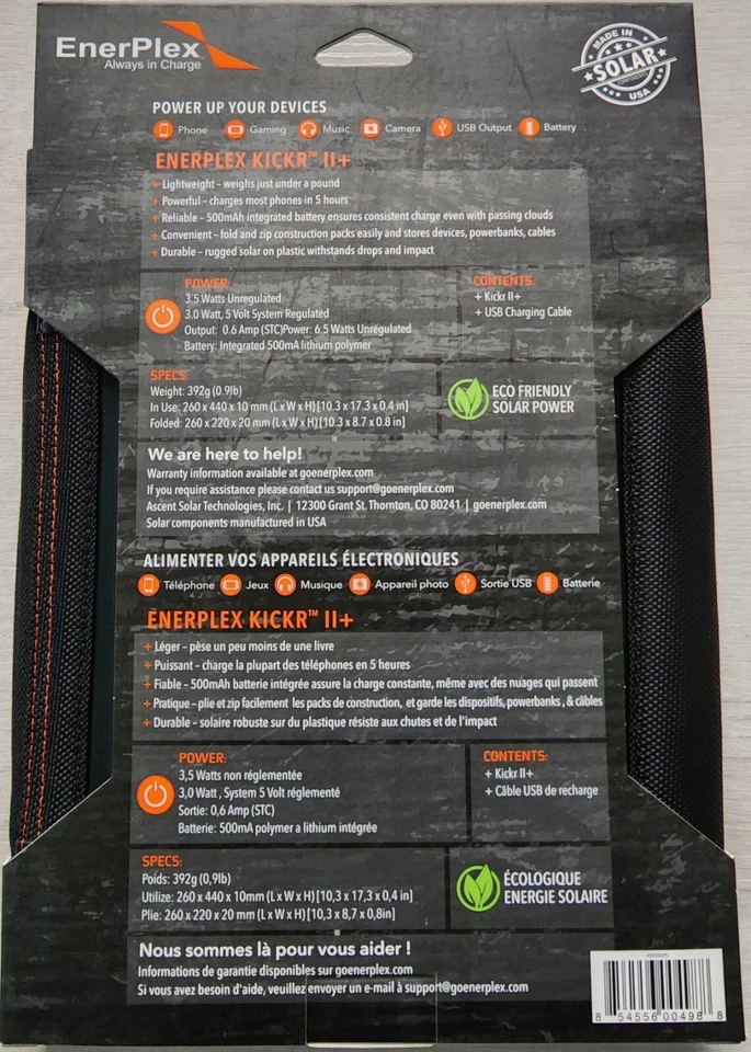 NEW EnerPlex Kickr II+ Rugged Portable Solar Charger - Black - Image 2 of 4