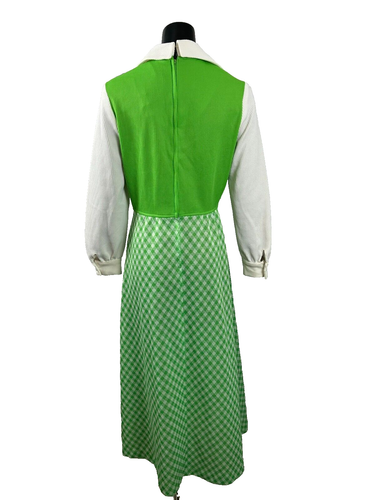 The Boulevard Shop Damen Maxikleid grün Gingham Muster Langarm Vintage 60er - Bild 6 von 7