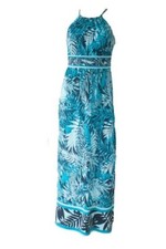 NWOT Roz & Ali Women's Size 2 Blue Tropical Palm Print Casual Maxi Dress