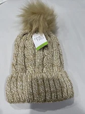 TIME AND TRU Beanie Faux Fur Lined Hat One Size Beige