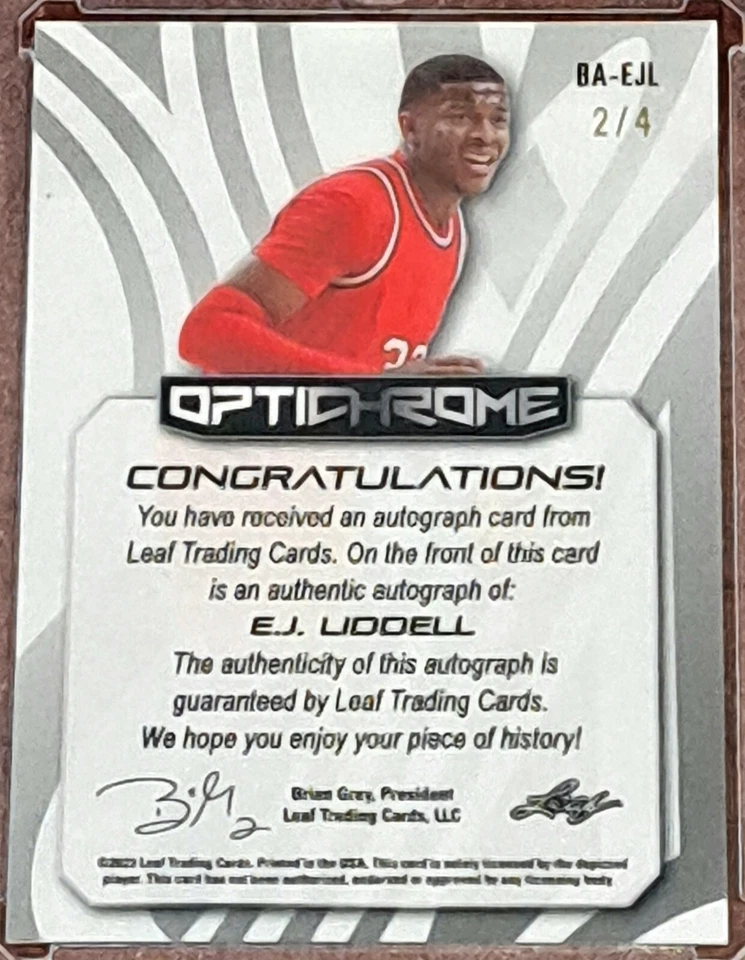 EJ LIDDELL RC AUTOGRAPH 2023 LEAF OPTICHROME RED ICE PRIZM SSP /4 NBA - Image 2 of 3