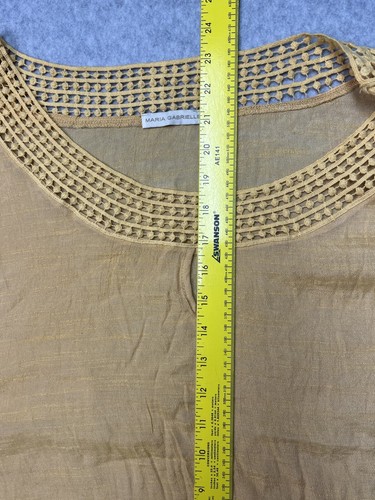 Maria Gabrielle Blouse Women’s 1X Yellow Gauze Boho Chic Crochet Trim Boxy Loose - Picture 7 of 7