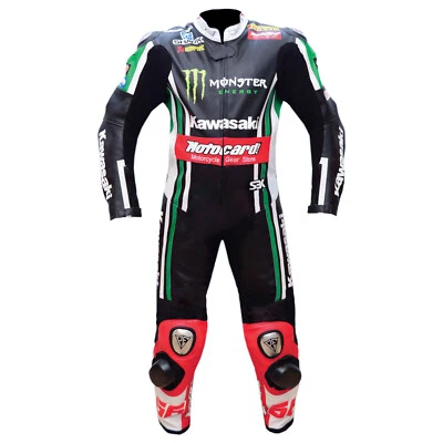KAWASAKI Combinaison de Moto en Cuir Courses MOTOGP Moto en Cuir Veste Pantalon - Photo 1/3