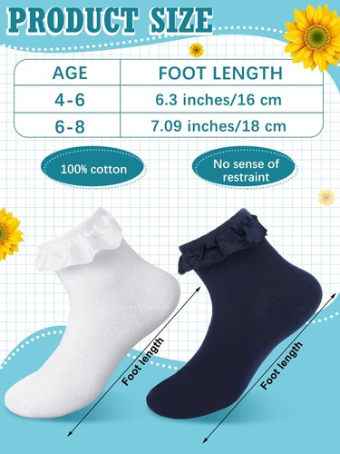 12 Pairs Girls Ruffle Socks Turn Cuff Lace Ankle Uniform Dress School Socks f... - Picture 2 of 6