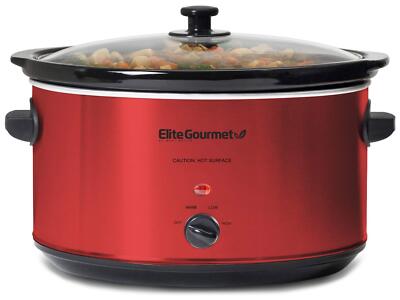 Electric Ceramic XL Jumbo Slow Cooker - 8.5Qt Adjustable Temp Metallic Red