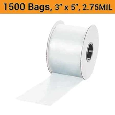 1500, 3" x 5" Poly Bags on a Roll, Clear, Perforated - NEW