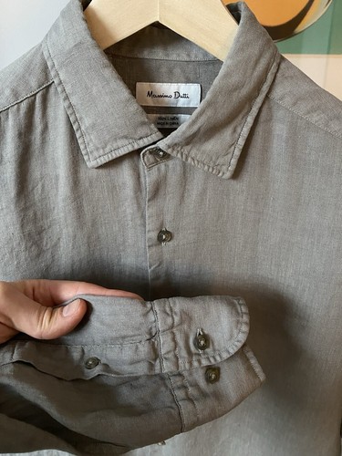 Camisa Massimo Dutti 100 % lino abotonada manga larga gris suave pequeña - Imagen 5 de 9