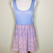 Pretty Angel Linen Blend Dress Large Purple Floral Lace Fairy Cottagecore Mini