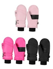 3 Pairs Kids Waterproof Snow Mittens Winter Ski 6-9 Years Black, Pink, Rose Red