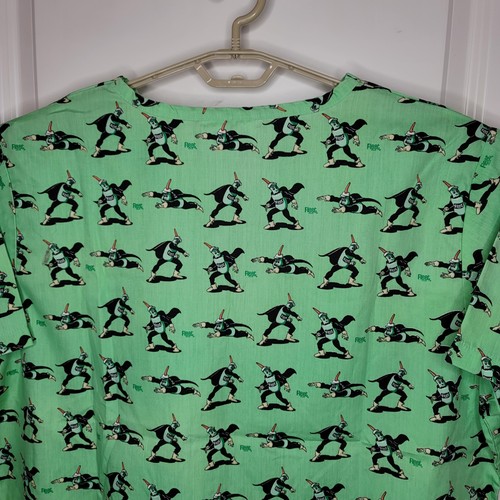FITS Uniforms Scrub Top XL Green Fleet Enema man Superhero Print commonwealth - Picture 6 of 9