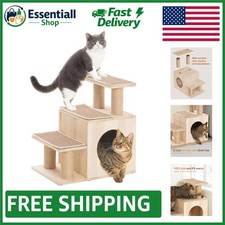 Elegant 3-in-1 Pet Stairs for Cats   Cozy Condo, Scratching Post  Steady Steps