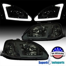 For 1999-2000 Honda Civic Ekejem Smoke Headlights Replacement W Led Strip