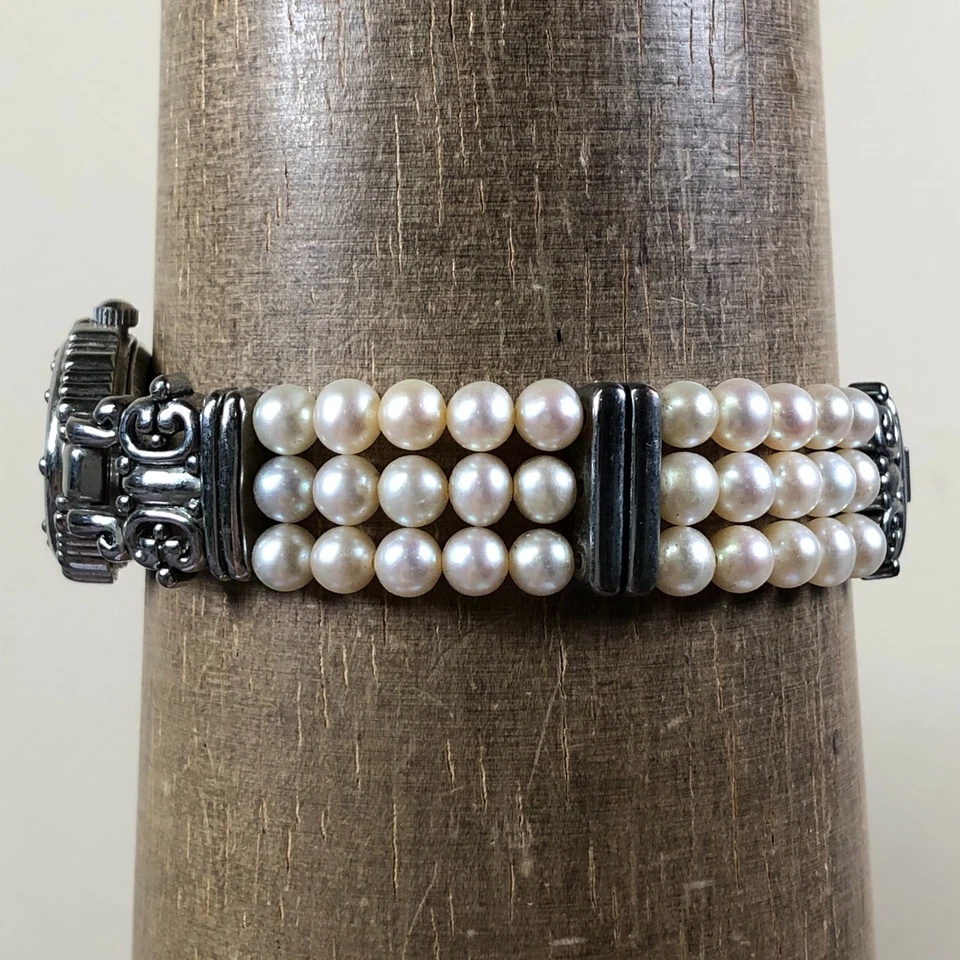 Vernier Mujer Vestido MOP Imitación Perla Pulsera Ovalada Cuarzo Analógico 21mm Reloj 7 1/4" Foto 3 de 4