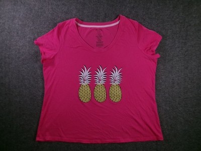White Stag Shirt Womens 2X Pink Pineapple Graphic Short Sleeve Scoop Neck