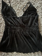 Abercrombie Fitch Pleated Satin Cami Black Tie Front Tank XS