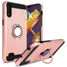 GSA Brushed Case with Ring Stand for LG K22 & K32 - Rose Gold/Black