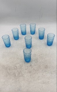 Blue Crinkle Glass Tableware Glazed Finish Juice Tumblers Lot Of 8