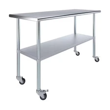 24 In. X 60 In. Stainless Steel Work Table with Casters : Mobile Metal Kitchen U