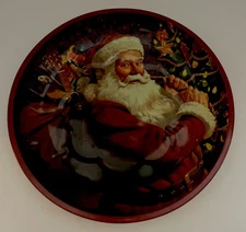 Greenbriar International Christmas Holiday 10” Round Serving Tray Bowl Santa NEW