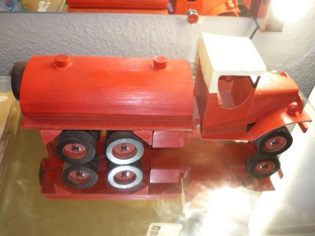 ANCIEN CAMION BOIS GMC POMPIER 40 CM 1/18 DEJOU VILAC REALISATION ARTISANALE - Photo 3/4