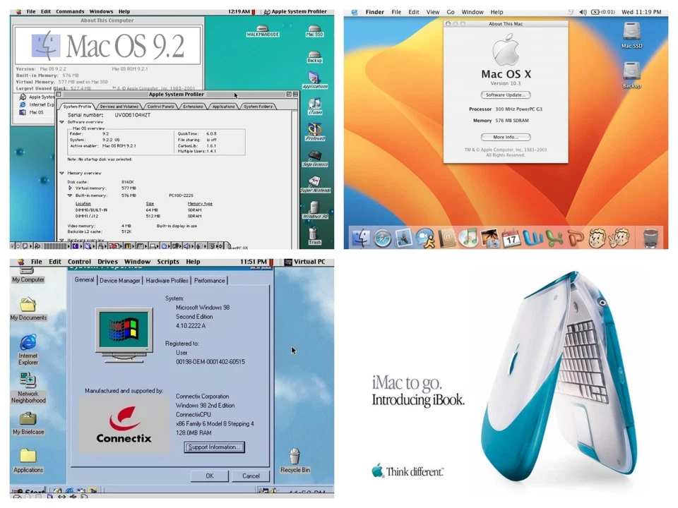 Apple iBook G3 Clamshell Blueberry 300MHz 576MB RAM 128GB SSD OS 9 - WIN 98 iMac - Image 2 of 4