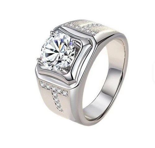 1 Ct Round Cut Moissanite Men's Ring Sterling Silver Iced Statement Ring Size 9