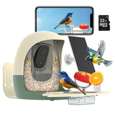 Bird Feeder with Camera Solar Powered, Smart Bird Feeder with AI Identify, 2K...