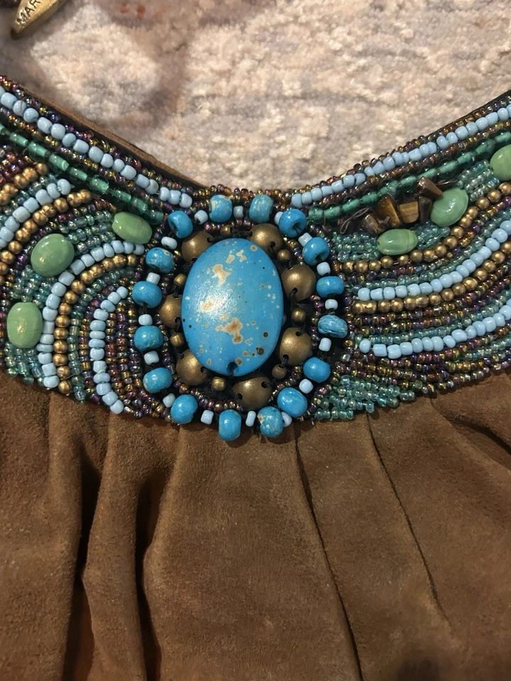 Cartera vintage Mary Frances, retirada, con detalles turquesa, cuentas y tachuelas Foto 2 de 4