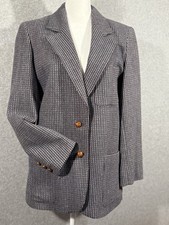 Vintage Peabody House Blue Grey Houndstooth Blazer Leather buttons 7/9 Romania