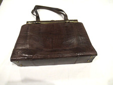 Brown lizard skin purse, leather interior, c. 1950s, 14 inches wide
