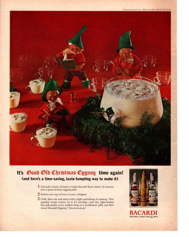 1964 BACARDI RUM PRINT AD GOOD OLD CHRISTMAS EGGNOG ELVES PRINT 1964-bacardi-rum-print-ad-good-old-christmas-eggnog-elves-print