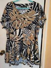 Attitudes by Renee 2XP Women's Top Tunic Pockets Tropical Animal Camo Print Boho