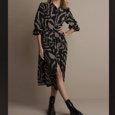 Summum Button Down Long Sleeve Dress, Women's Size 34/XS - Black/Tan