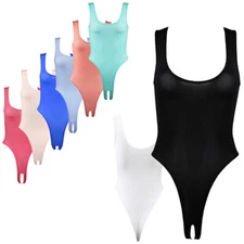 Women High Cut Crotchless Leotard Teddy Bodysuit Sleeveless Underwear Swimwear