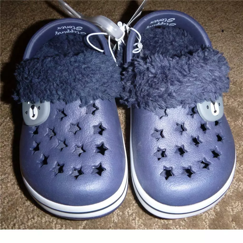 Baby Boys Stepping Stones Sherpa Fleece Lined Clogs Size 4 5 Navy