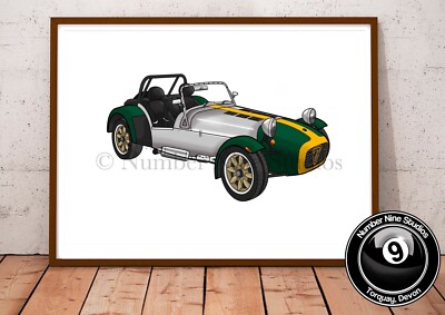 Caterham 7 (grüne/gelbe Ausgabe) Illustration, hochwertig, vom Künstler signiert.