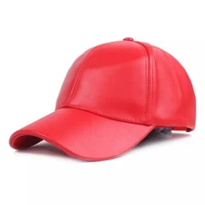 Red Leather Baseball Cap Hat, Mens, Womans,  Adjustable Faux Leather Vegan