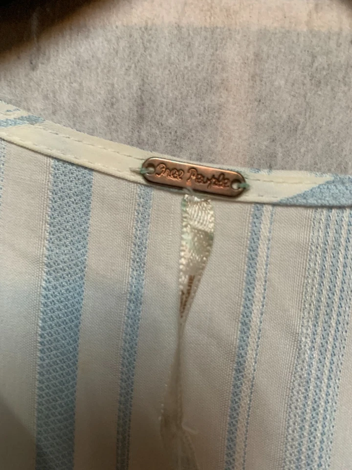 Nuevo con etiquetas Vestido Maxi Camisón Free People Para Mujer Azul Marfil Rayas XS Foto 4 de 4
