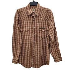 Jesse James Work Wear West Coast Choppers Orange Plaid Pearl Snap Button Shirt M
