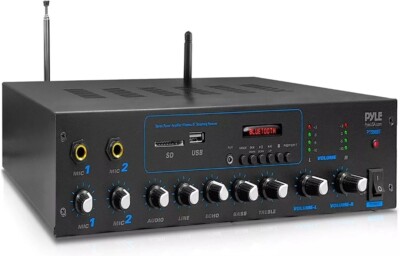 Pyle 600W Desktop Audio Power Amplifier Bluetooth Receiver System FM Radio 