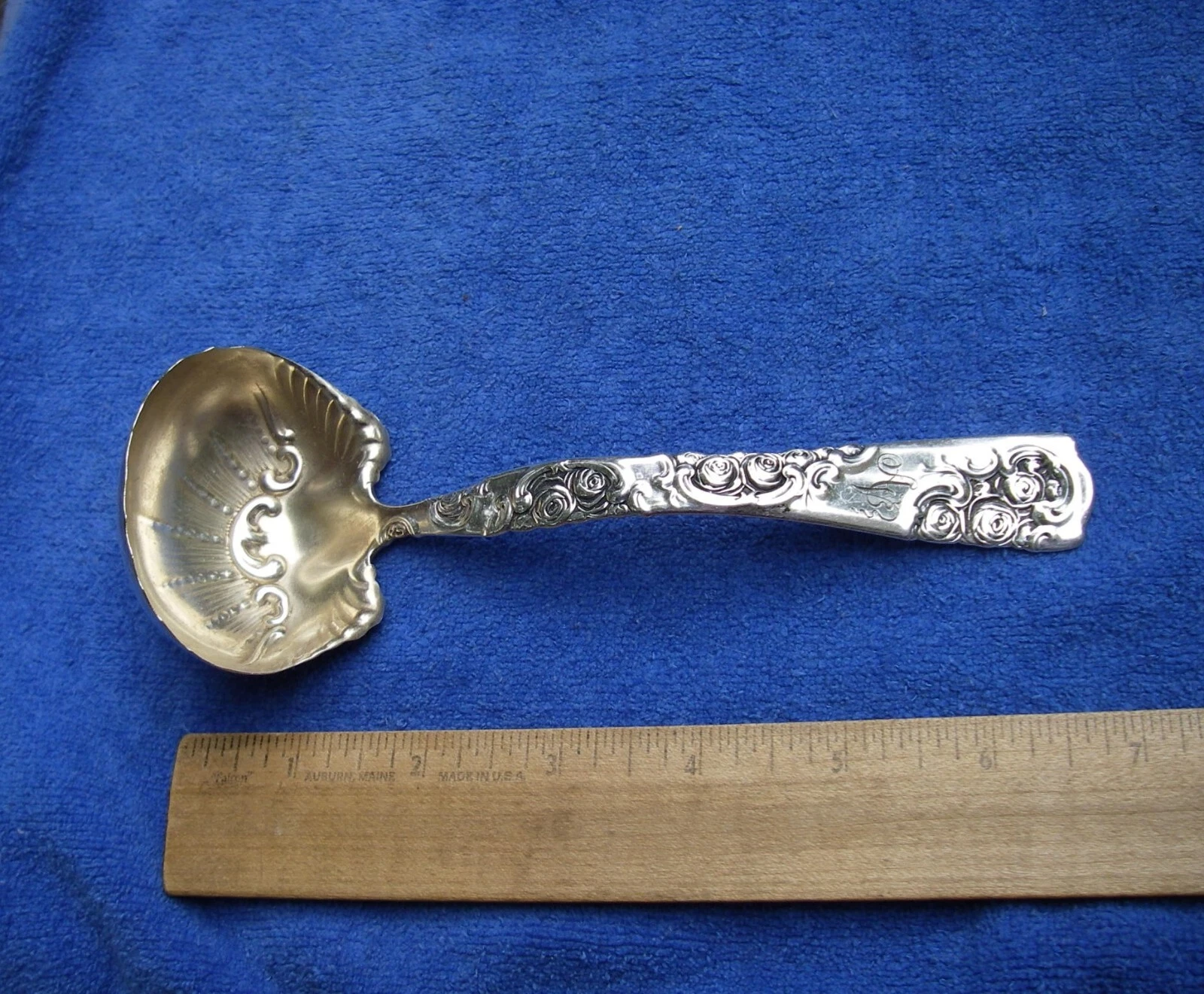 RARE Whiting Sterling ROSE & SCROLL (1890) Pattern GRAVY LADLE-Mono AV-NR
