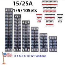 3-12P Terminal Block Barrier Strip Dual Row Screw 15/25A with Cover 1/5/10 Sets
