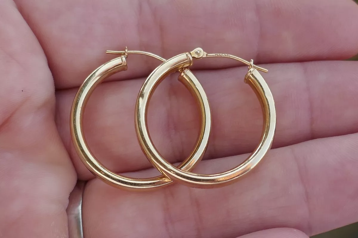 Vintage 14K Yellow Gold Hollow Tube Hoop Earrings 2.3g 1