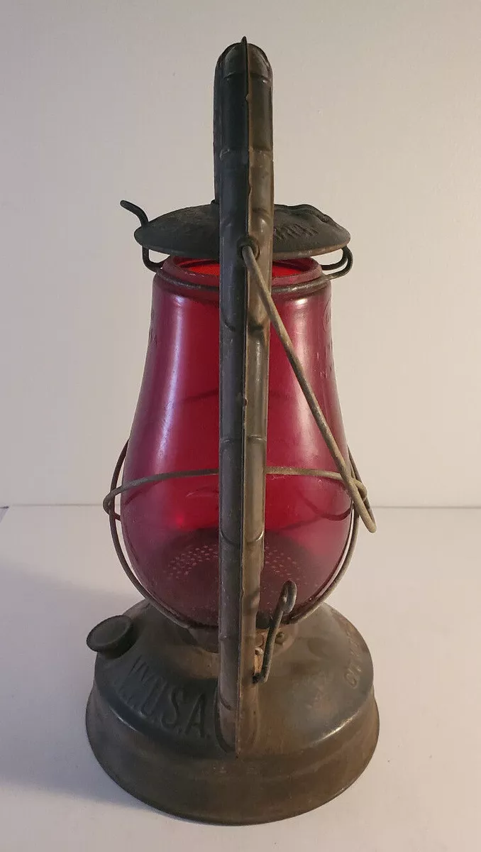 Vintage Dietz Lantern City of L.A. Los Angeles Antique Red Globe Glass